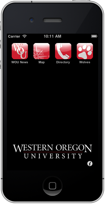 Home Screen of the Western Oregon University iWOU App