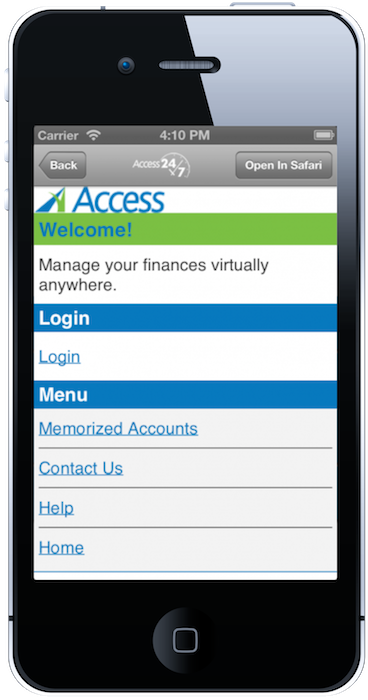 Access Credit Union Mobile Banking Screen