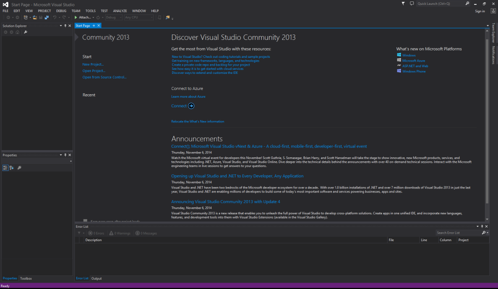 One IDE to Rule Them All - Visual Studio Community Welcome page