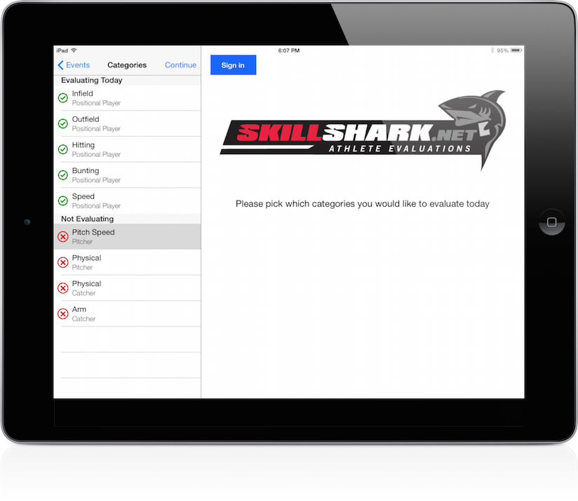 Skill Shark choose category of evaluation