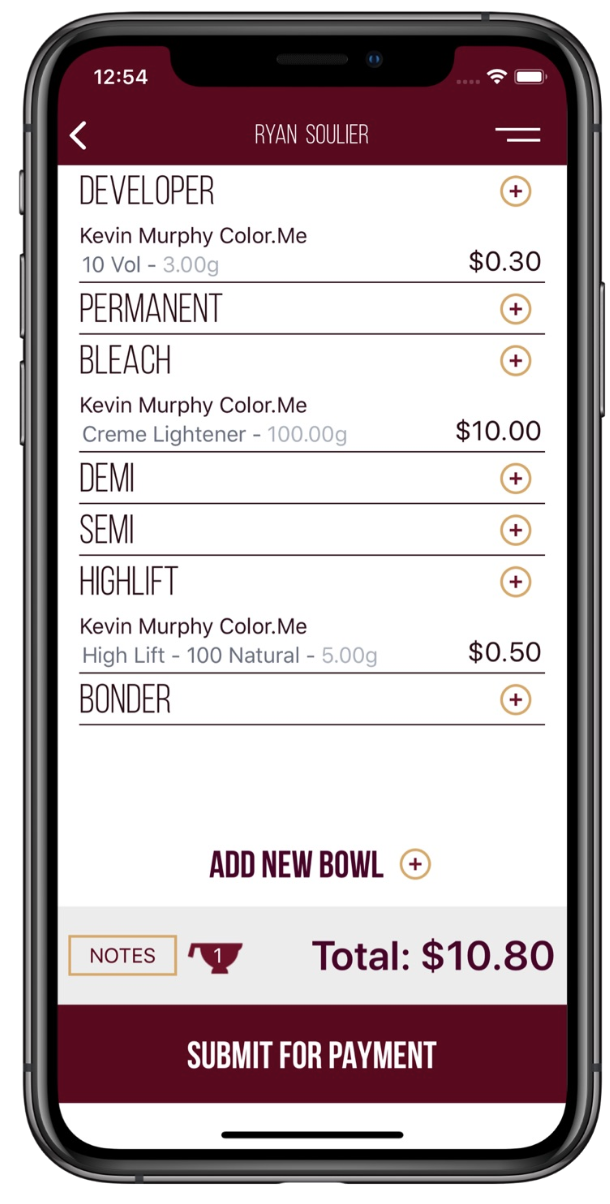 SalonScale Costs Screen